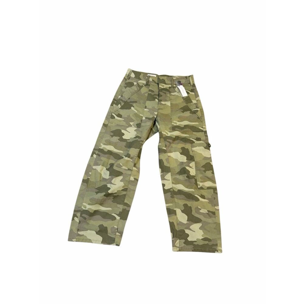 New Anthopologie X Pilco Women's Size 28 Green Camo Cropped Pants Button Fly - Picture 2 of 12